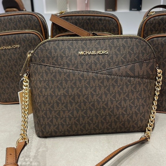 Michael Kors Handbags - MICHAEL KORS Jet Set Medium Logo Dome Satchel Crossbody 
Brown 
NWT